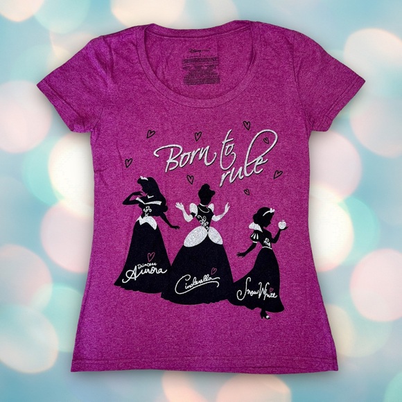 Disney Tops - Disney Princess Women’s Pink Glitter Short Sleeve Tee Shirt Top Size S